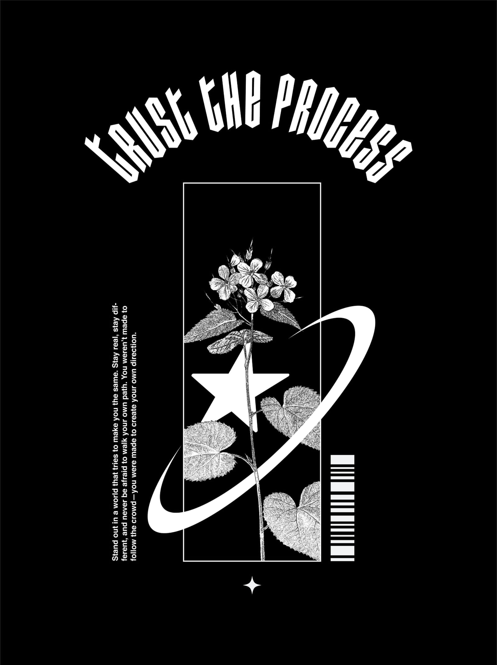 Trust The Process, Minimalist Botanical Collage Art, Motivational Typography Print, Modern Black and White Wall Decor