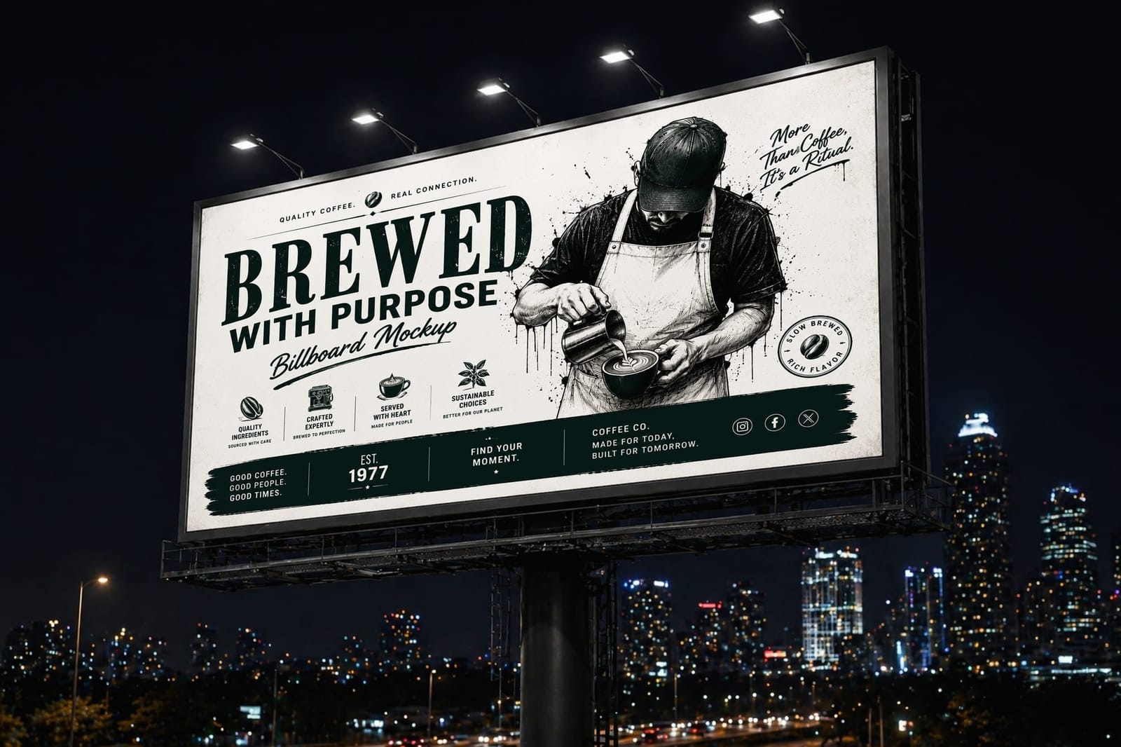 Night Billboard Mockup with City Lights