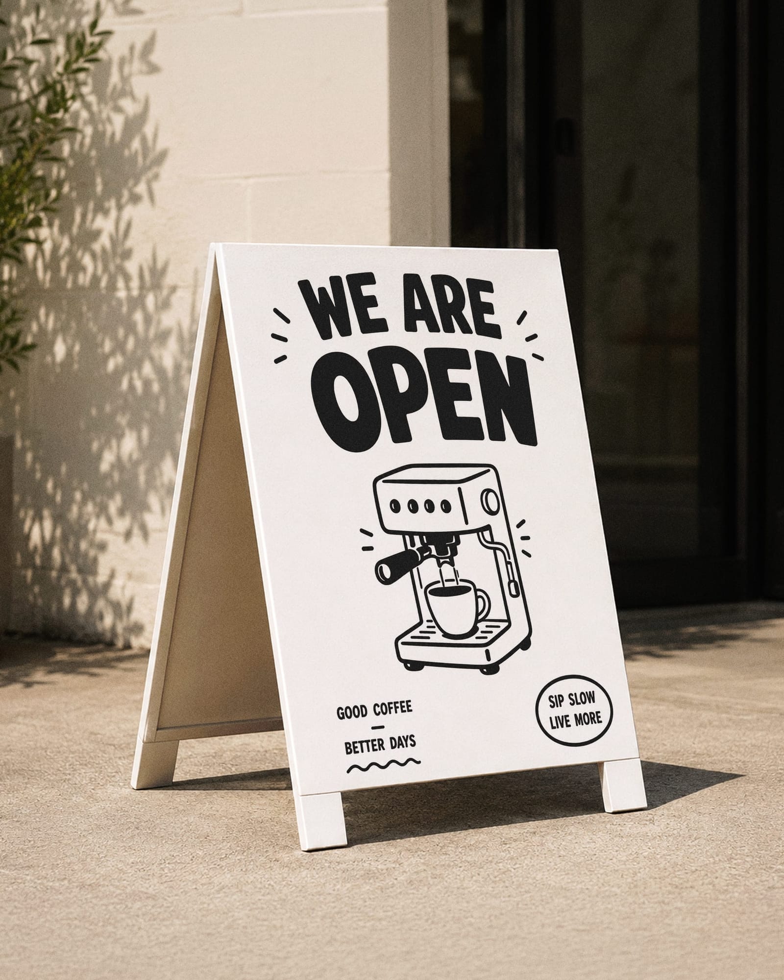 Outdoor Standing Sign Mockup Cafe Entrance Sunlight Scene