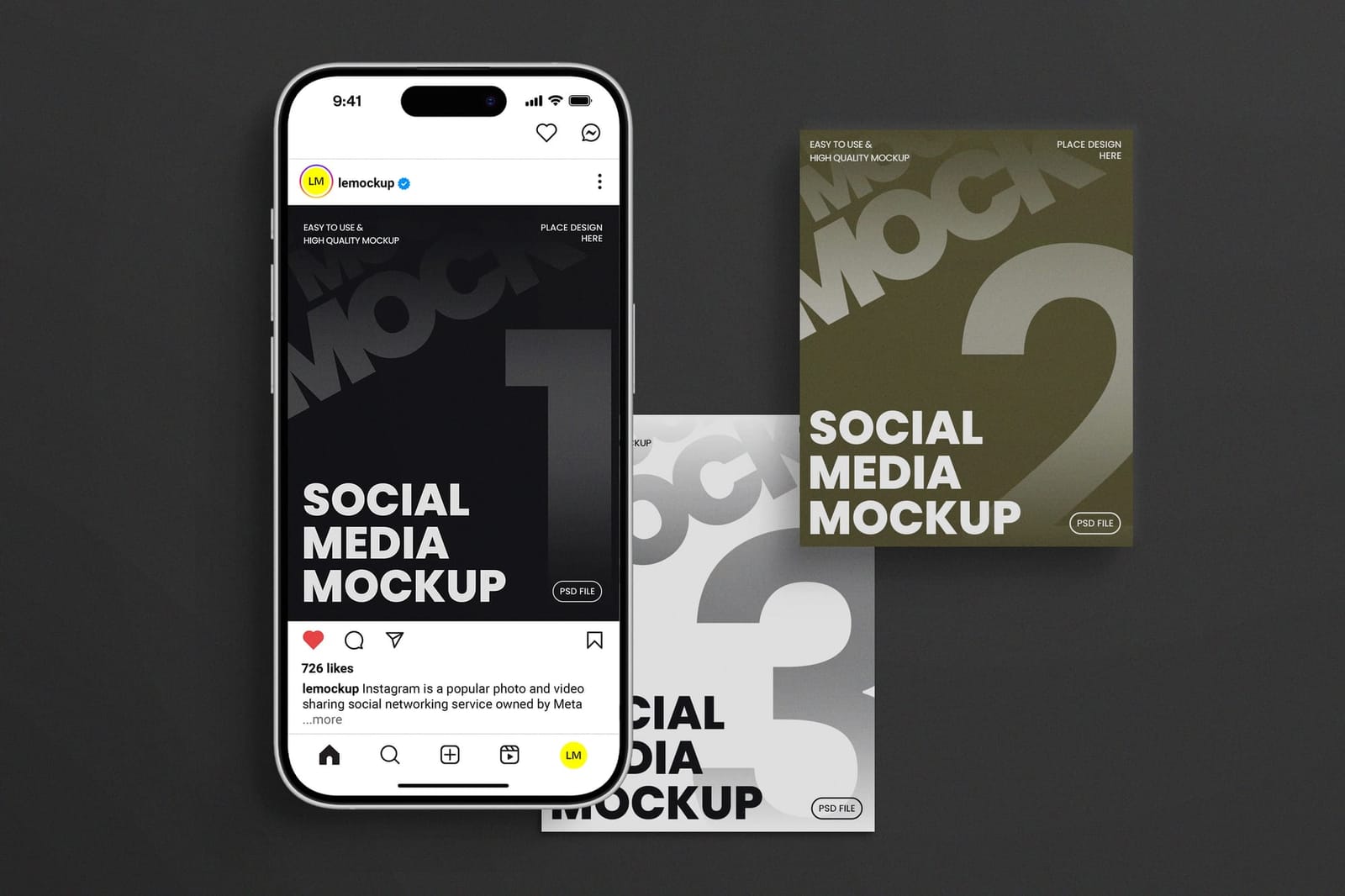 Social Media Mockup with Dark Tone Color