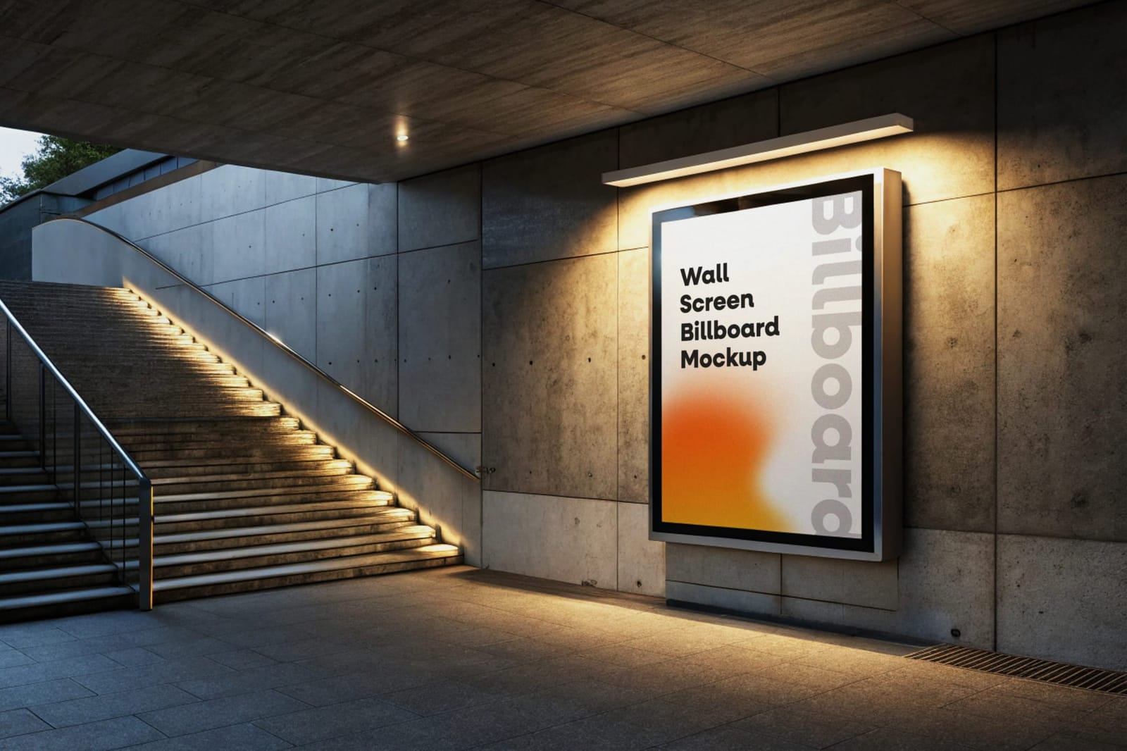 Urban Billboard Mockup at Concrete Stairwell