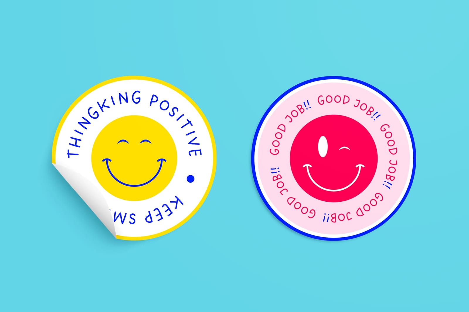 Dual Smiley Blue Flatlay Sticker Mockup