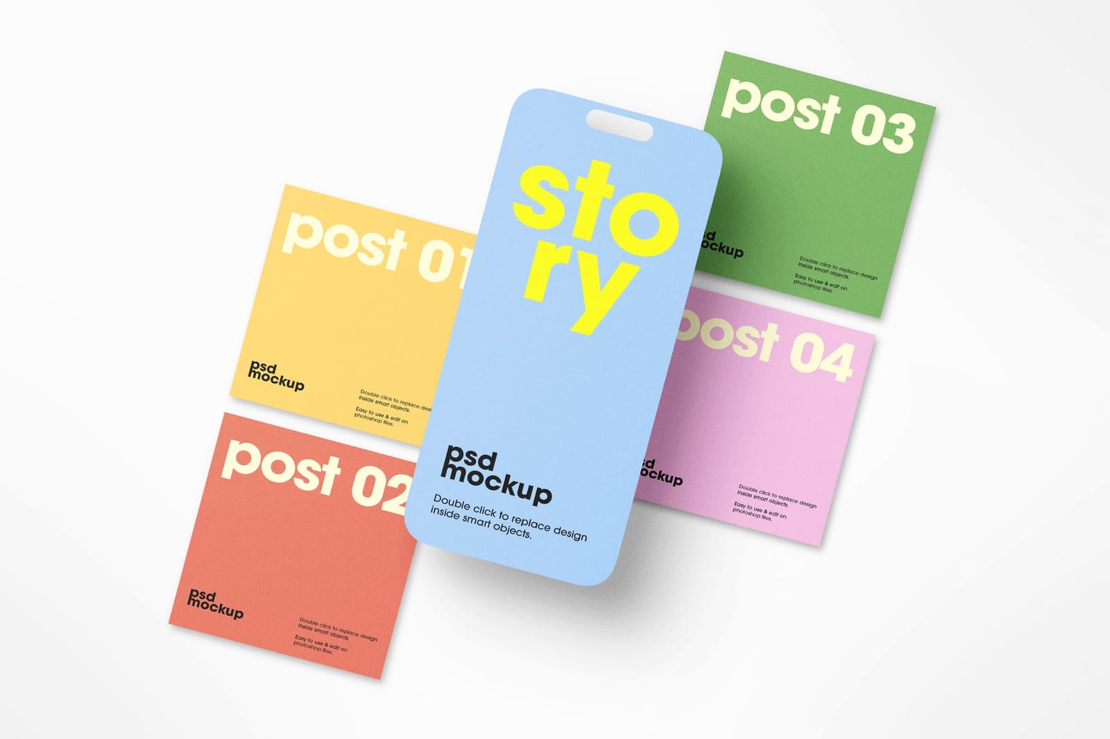 Instagram UI Post with Floating Story Mockup