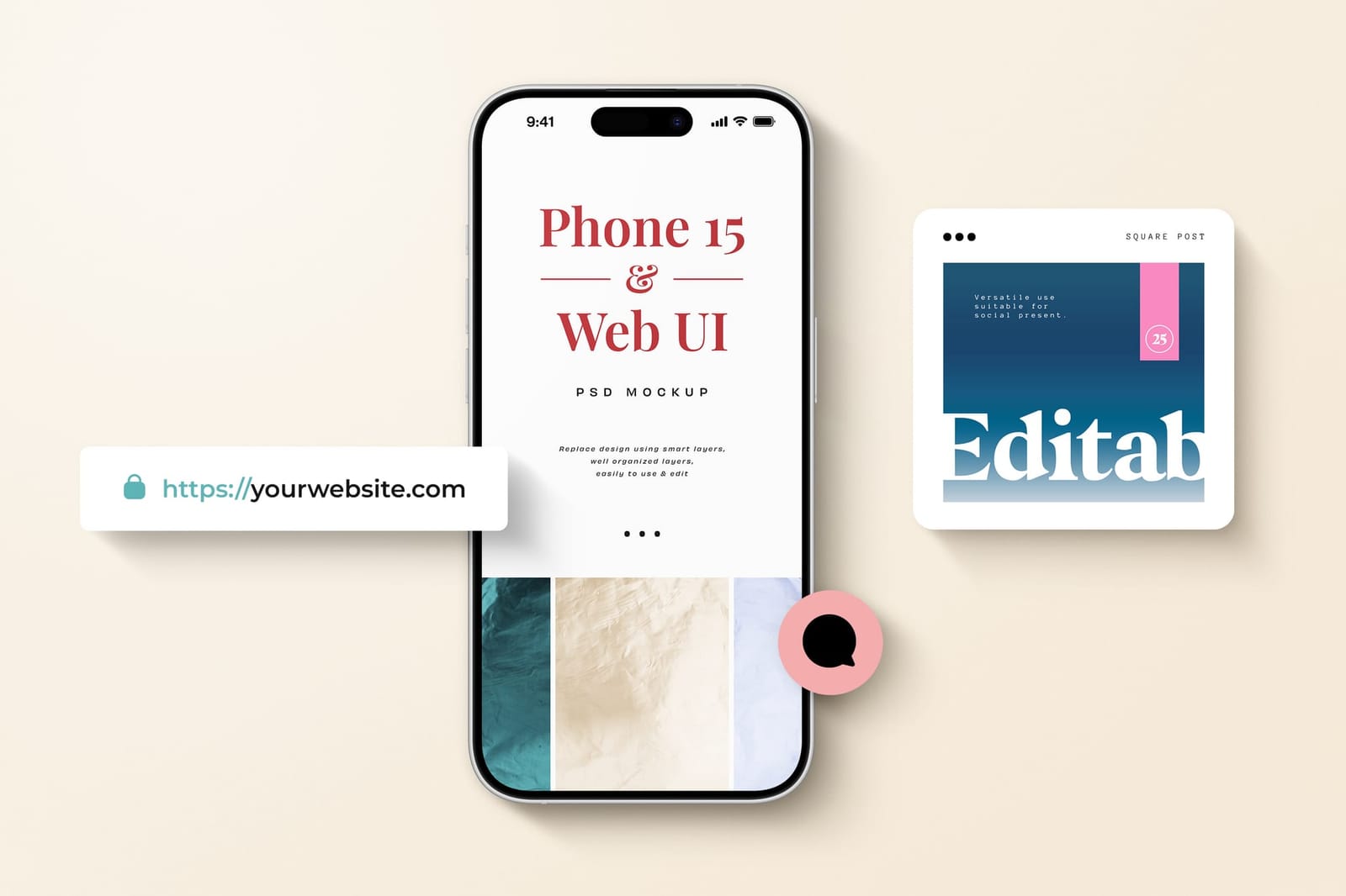 Minimal Web UI Floating with Square Post Mockup