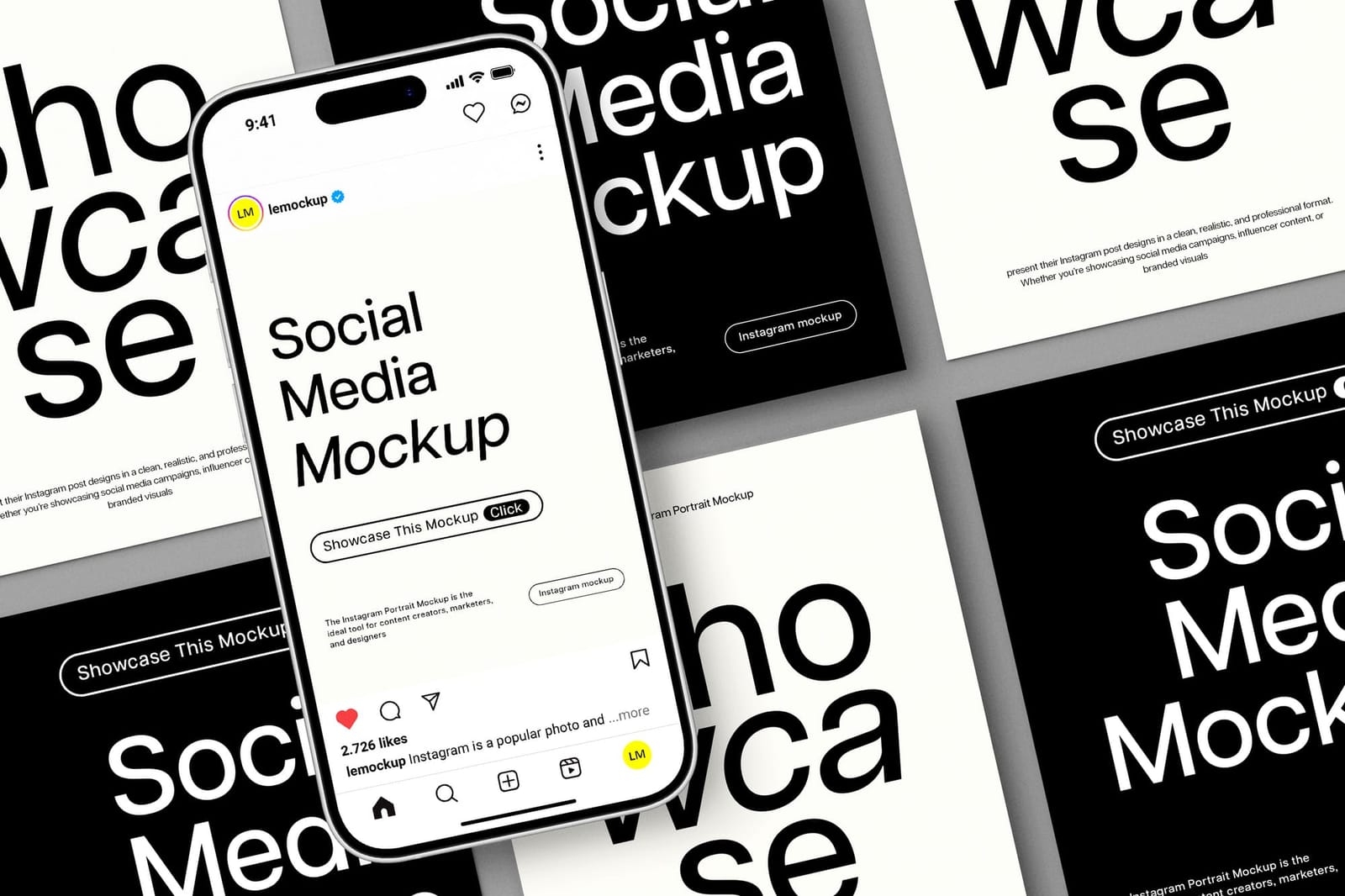 Monochrome iPhone Grid UI Instagram Story and Post Mockup