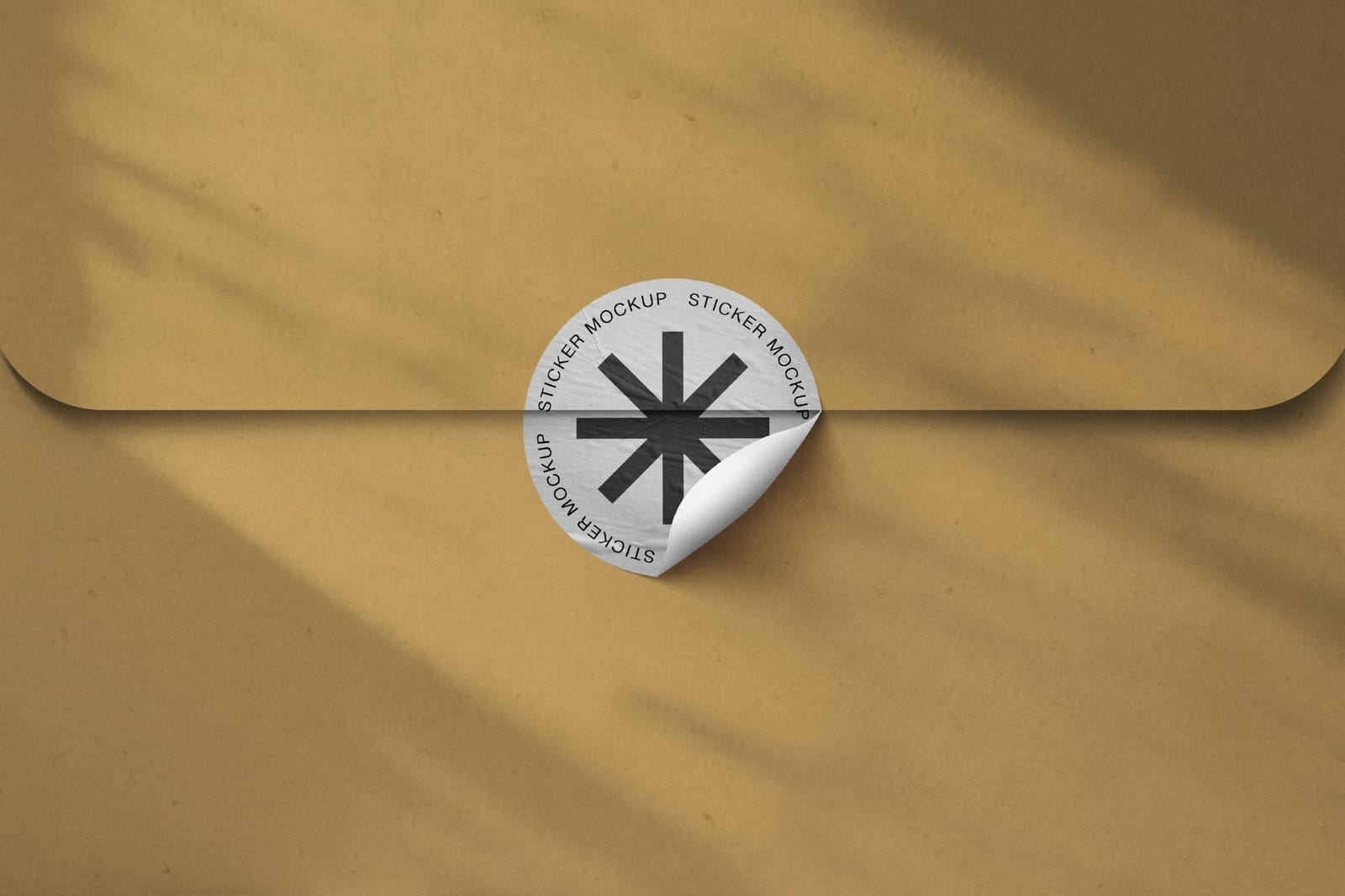 Peeling Asterisk Emblem Sticker Mockup with Kraft Paper Background