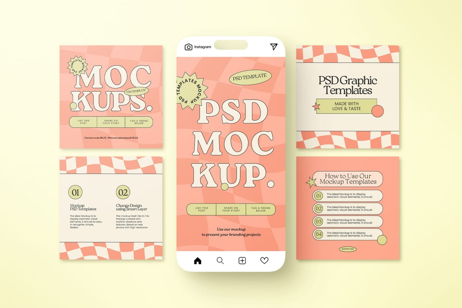 Showcase Orange Carousel Presentation Instagram Post and Story Mockup