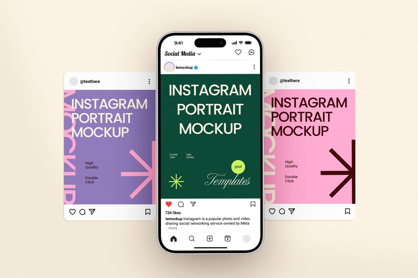 Symmetric Trio Feeds of Instagram Post Mockup