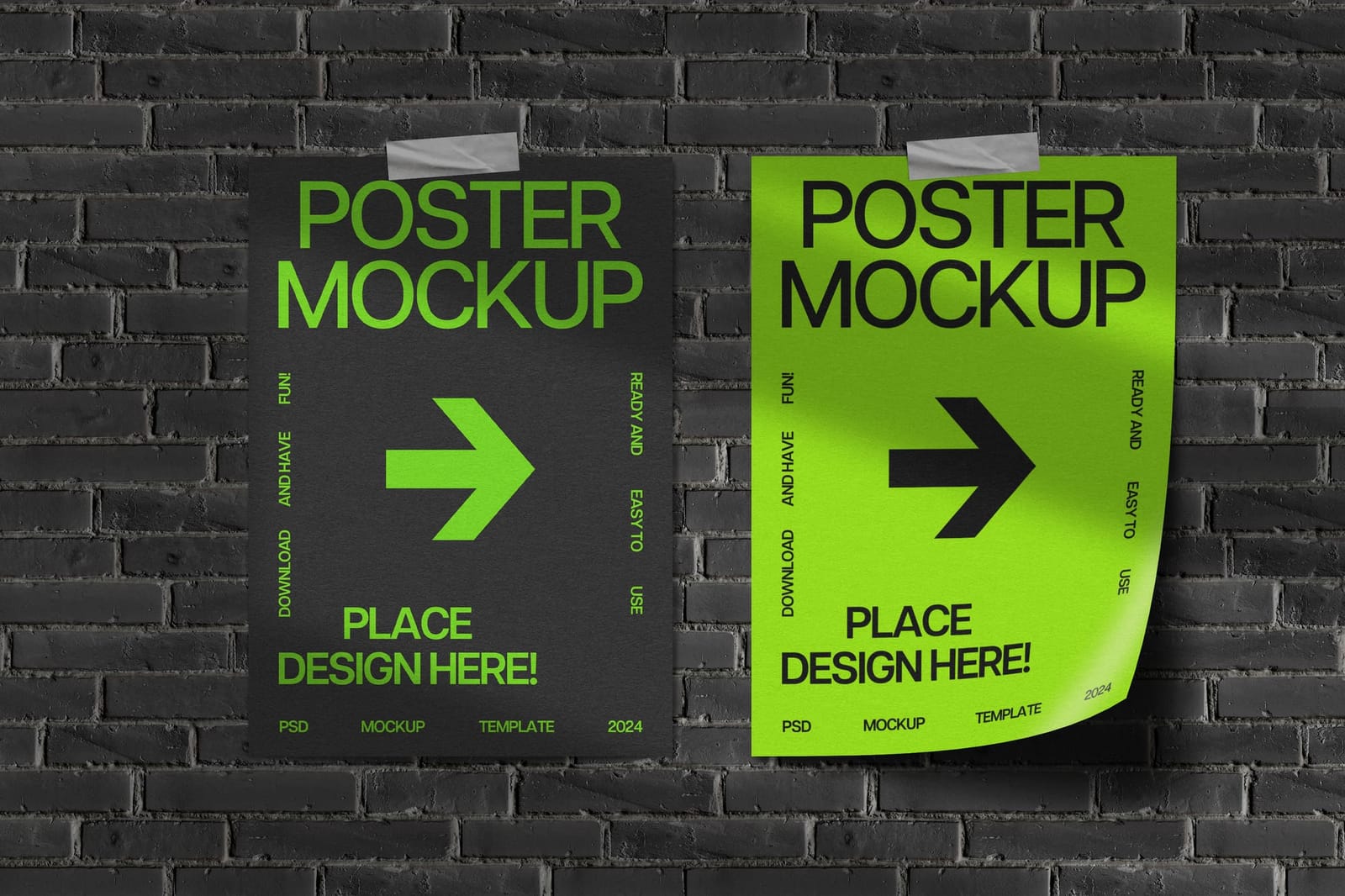 Tape Poster Mockup Wall Brick