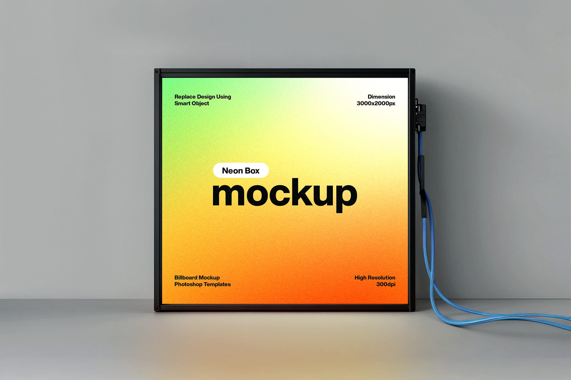 Neon Box Billboard  Mockup with Cable