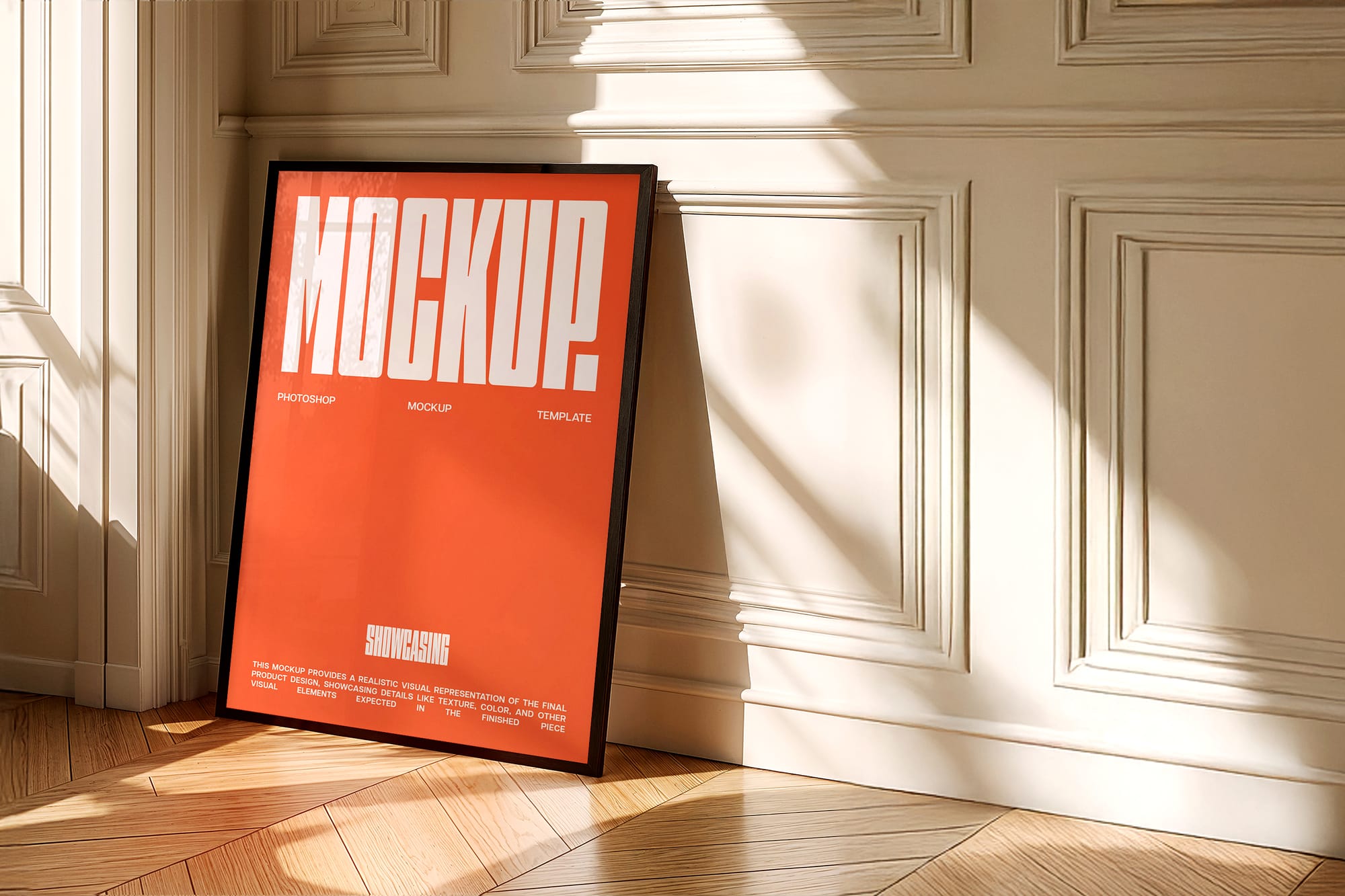 Frame Mockup on a Parquet Floor with Shadows