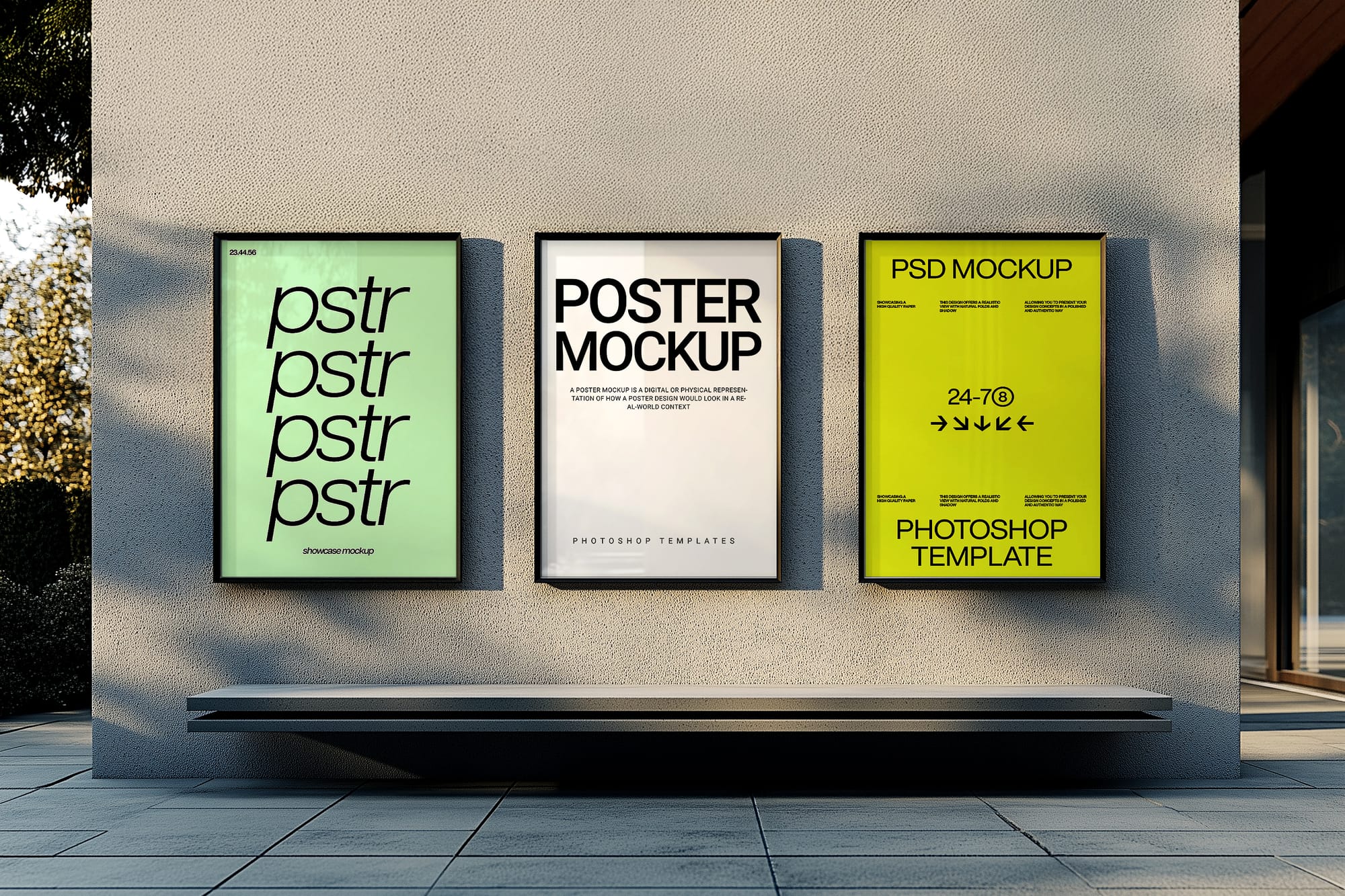 Three Poster Billboards Mockup on Wall