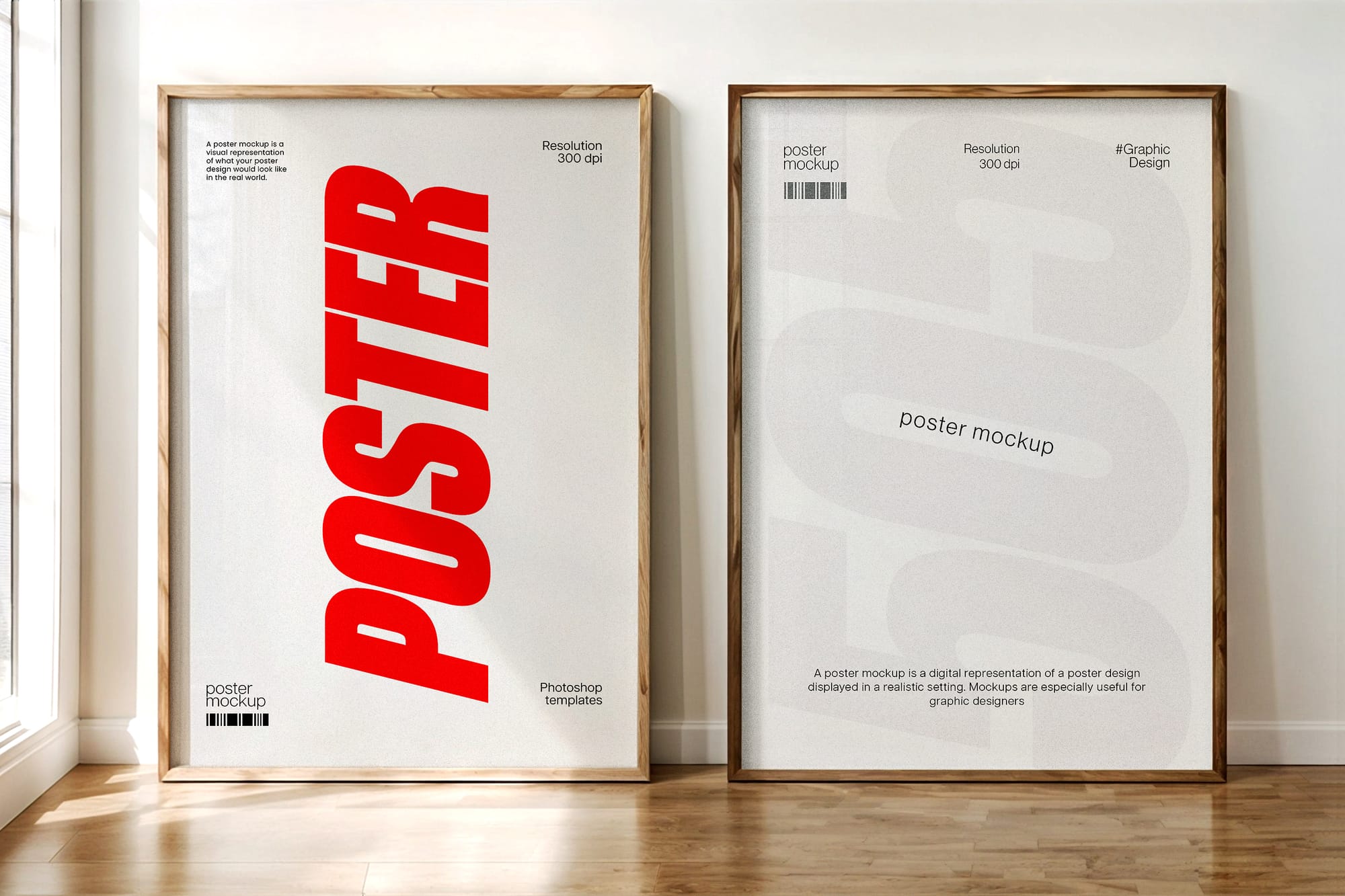 Two Poster Frame Mockups on Parquet Floor