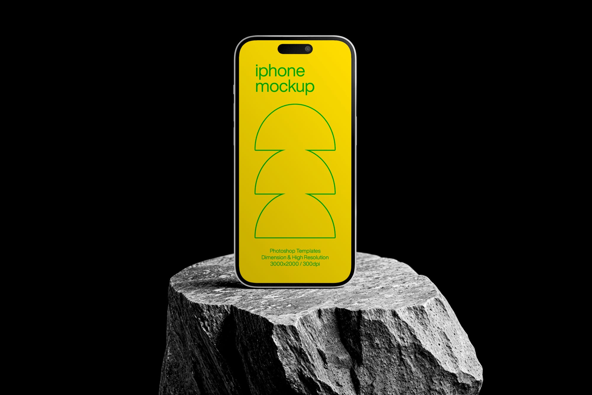 iPhone 16 Mockup Standing on Stone