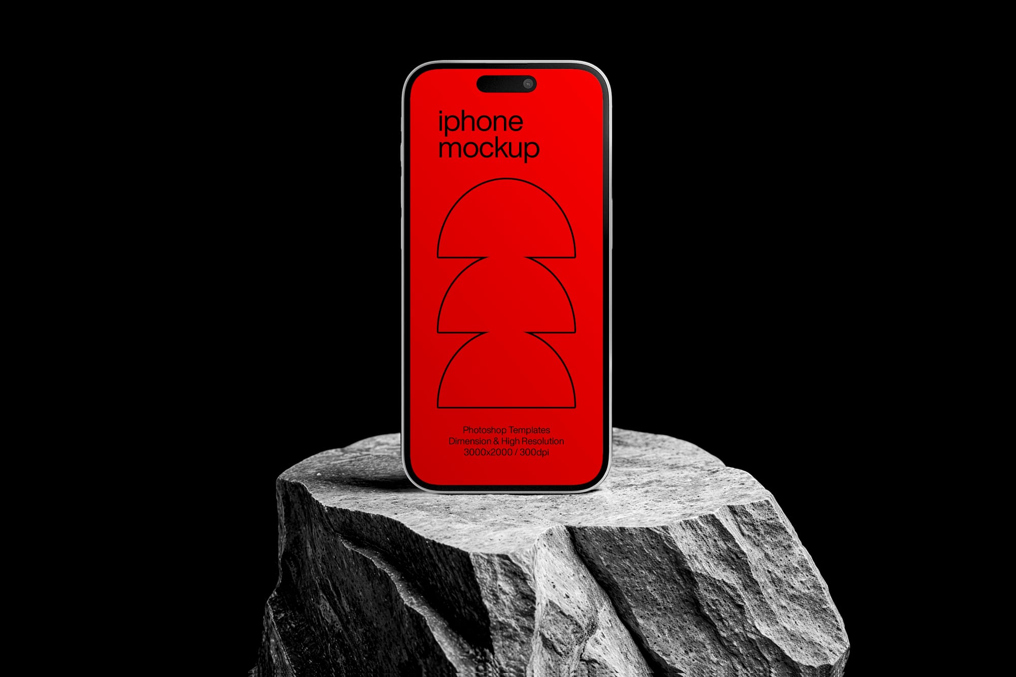 iPhone Standing on Stone Mockup