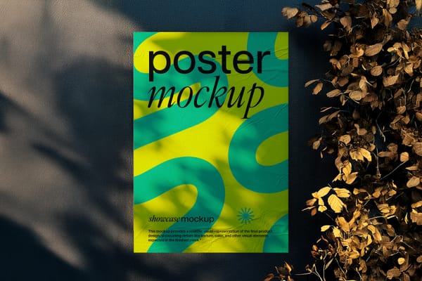 Glued Poster Mockup with Leaf Shadow