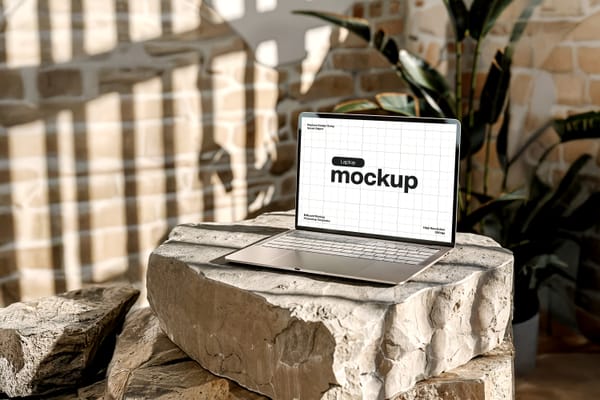 Laptop Mockup on Rocks in a Boho Interior