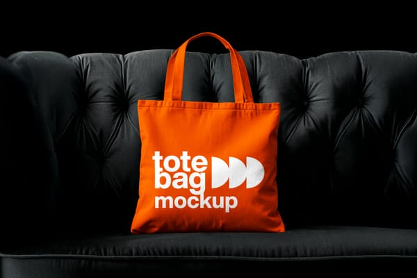 Tote Bag Mockup on Black Sofa