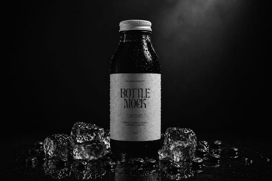 Dark Beverage Bottle Ice Mockup