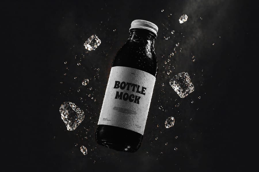 Floating Beverage Bottle Mockup with Ice