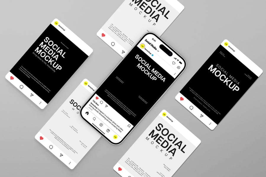 Floating Black and White Social Media Mockup