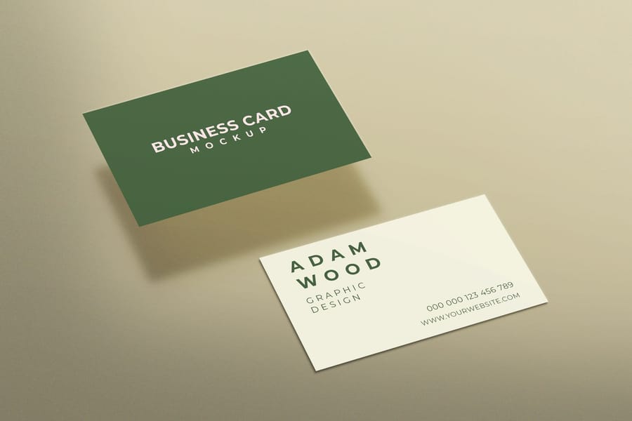Floating Green Business Card Mockup
