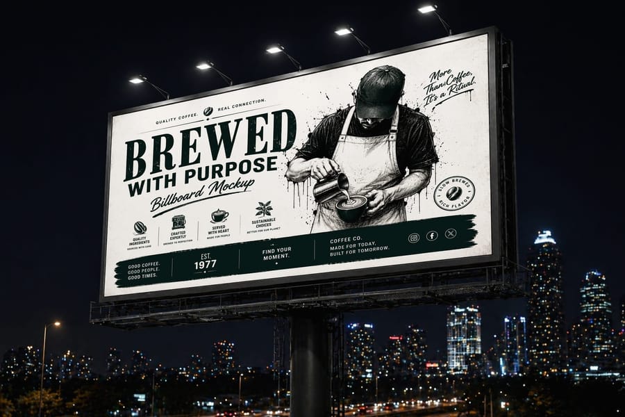 Night Billboard Mockup with City Lights