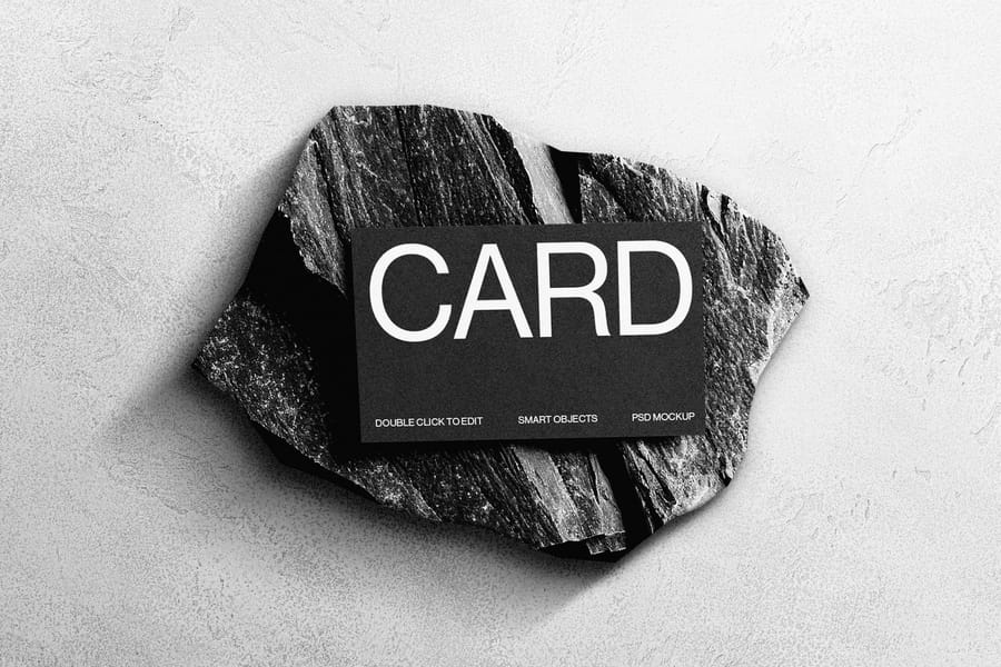 Business Card Mockup on Natural Black Stone