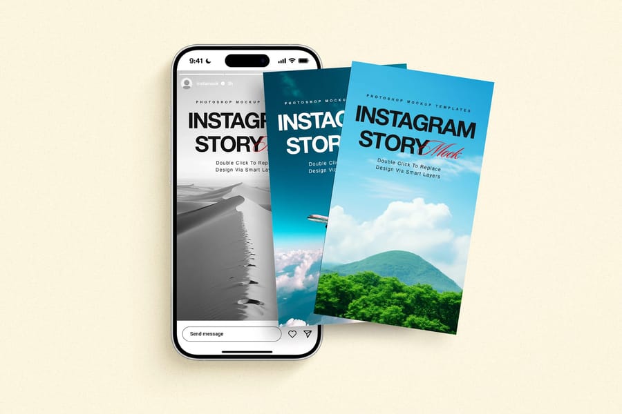 Cinematic Fanned Story UI Instagram Mockup