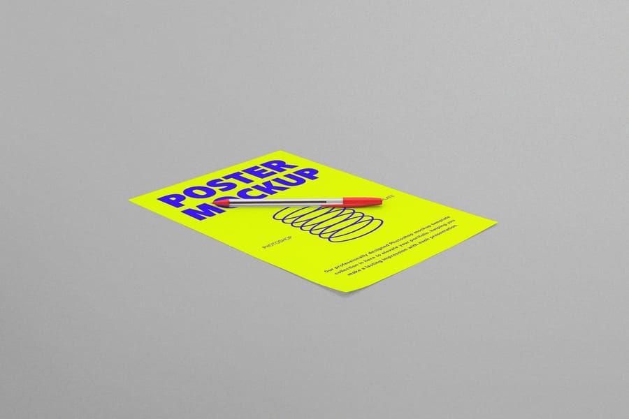 Flat Poster Mockup With Pen Set