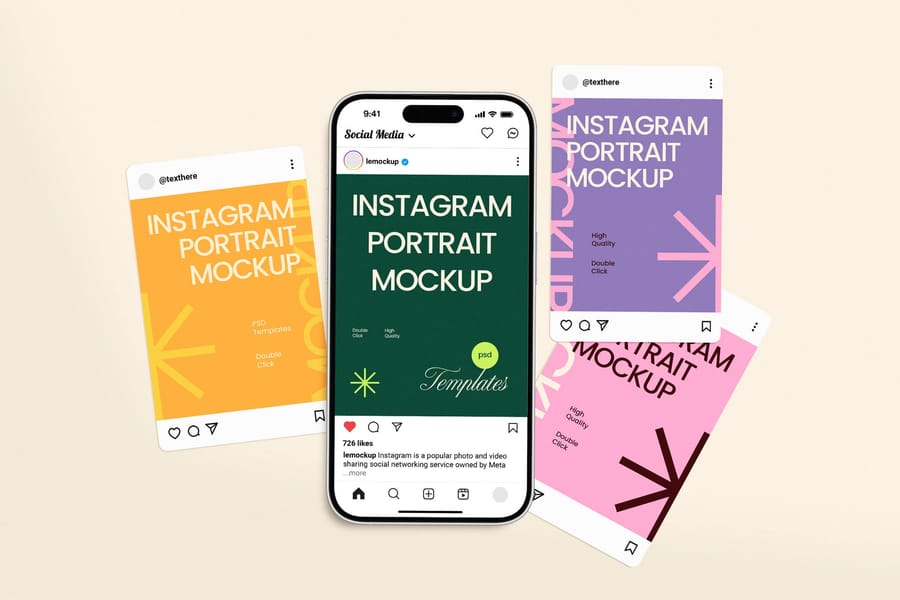 Four Asymmetric Scattered UI for Instagram Post Mockup Feeds