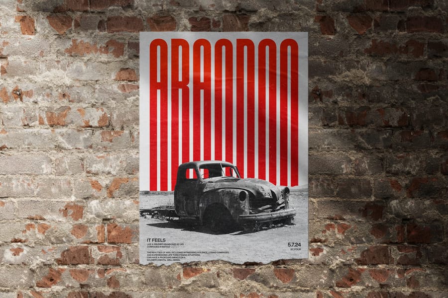 Glued Ripped Poster Mockup on Wall Brick