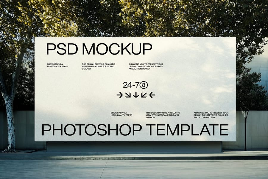 Huge Rectangle Billboard Mockup with Tree Trunk Shadow