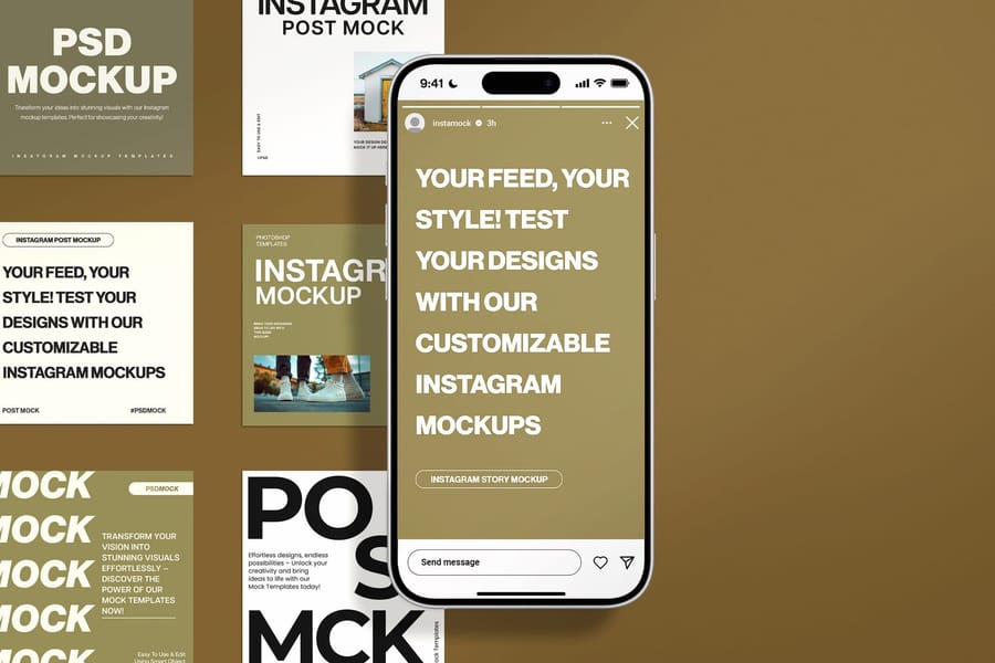 Isometric Stacked Post and Story Feed Phone Layer Mockup