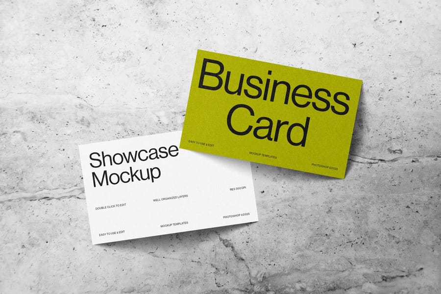 Minimal Business Card Mockup on Marble Texture Surface
