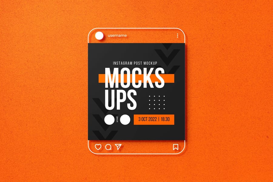 Minimalist Black Orange Isolated Glass Instagram Post UI Mockup