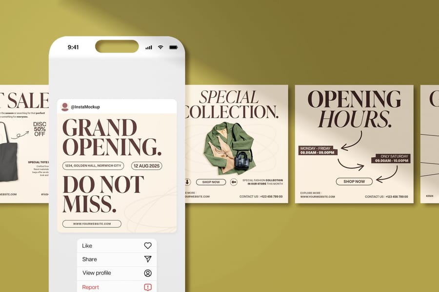 Phone Interaction UI Row with Story and Post Mockup