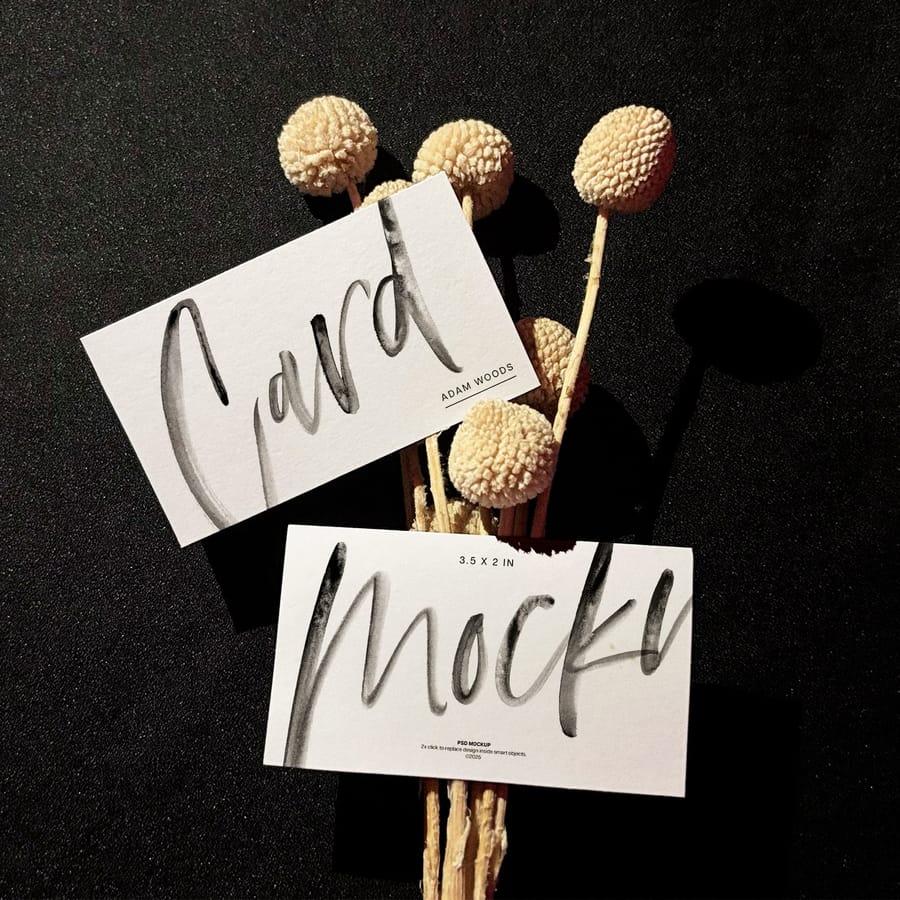 Portrait Business Card Mockup on Craspedia Flower