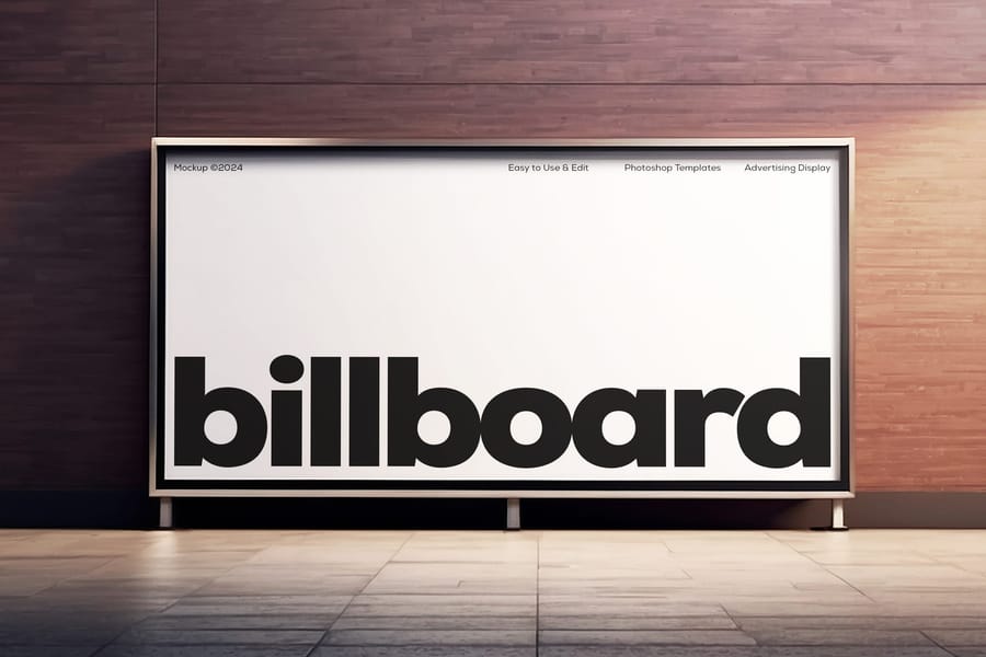Rectangle Advertising Stand Billboard Mockup on Wall Brick Background