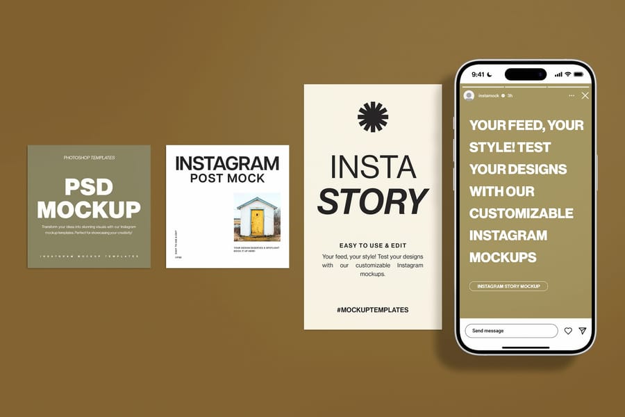 Showcase Phone UI Story and Post Row Mockup