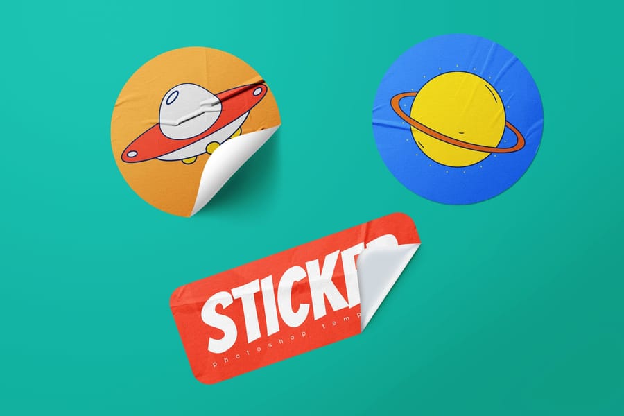 Space Cartoon Mustard Heavy Folds Sticker Badge Mockup