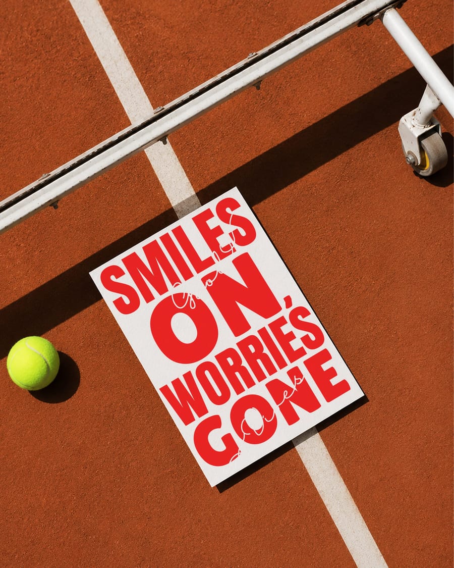 Top View Promotional Poster Mockup on Outdoor Tennis Court Surface