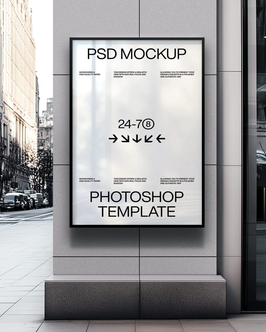 Vertical Poster Billboard Mockup on Office Building Mockup