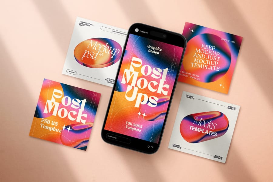Violet Vibe Alt Slanted Neon Instagram Post Mockup