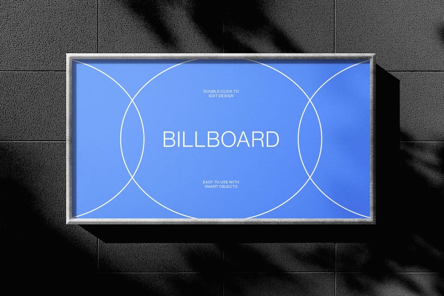 Huge Rectangle Blue Billboard Mockup On Stone Wall