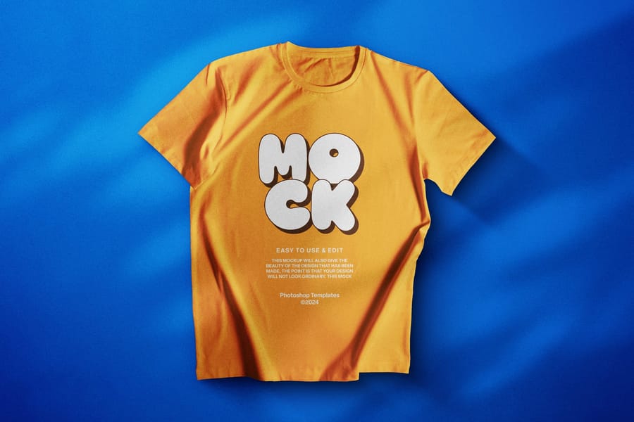 Yellow Blue T-Shirt Mockup with Shadow